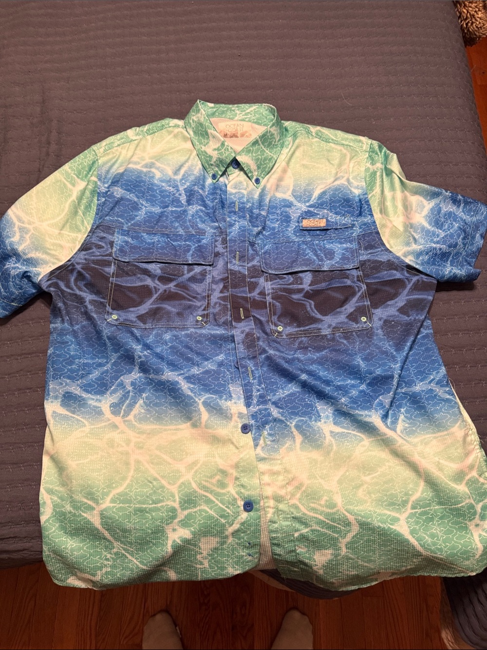 Men's Ombre Blue-Green Short-Sleeve Button-Down Shirt